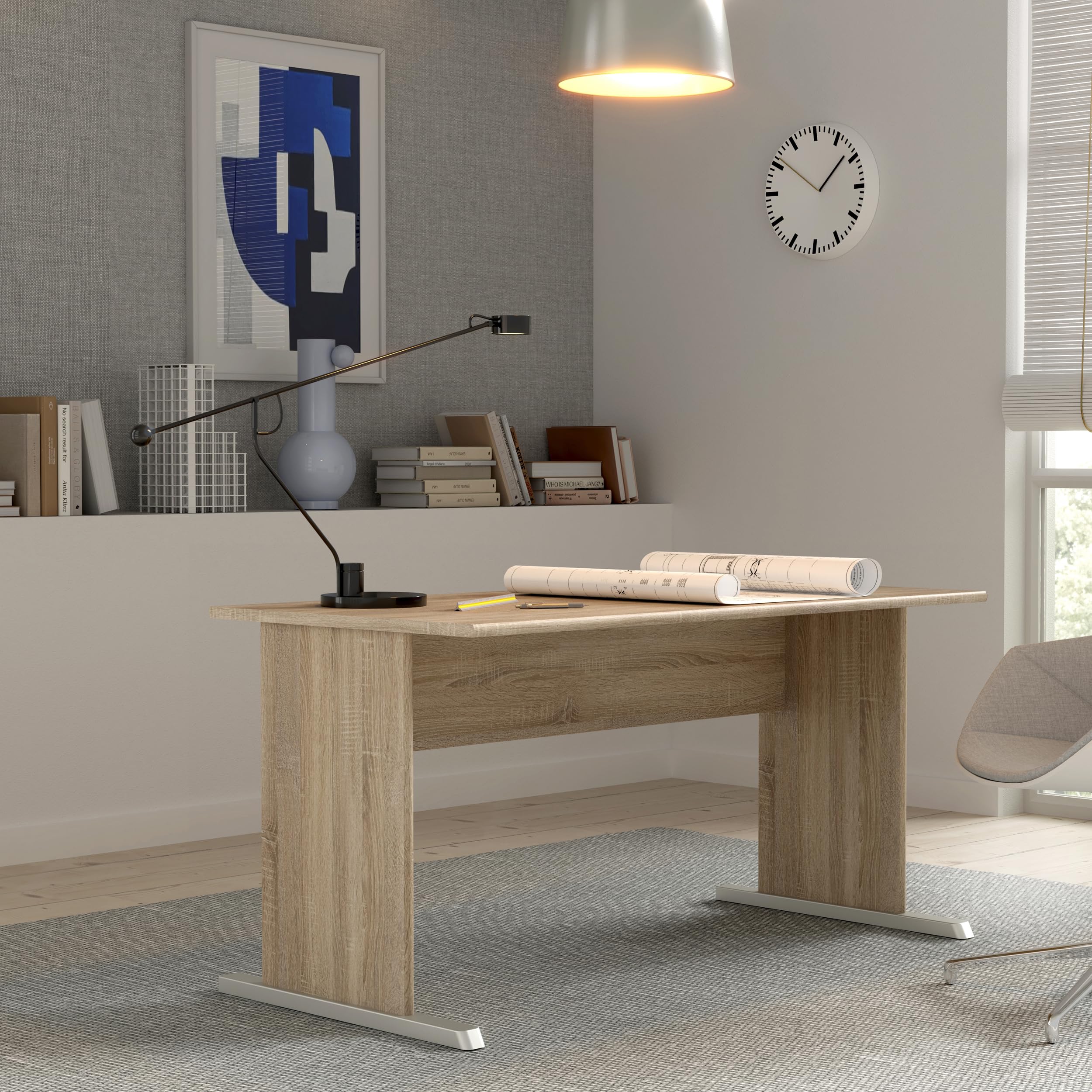 FORTE Schreibtisch Tarim – Sonoma Eiche, 144 x 72 x 72 cm