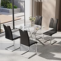 Vista 21 de Juego de Mesa de Comedor de 5 Piezas para 4, Mesa Rectangular Moderna de Vidrio con 4 Sillas Tapizadas de Cuero, Muebles de Comedor que Ahorran