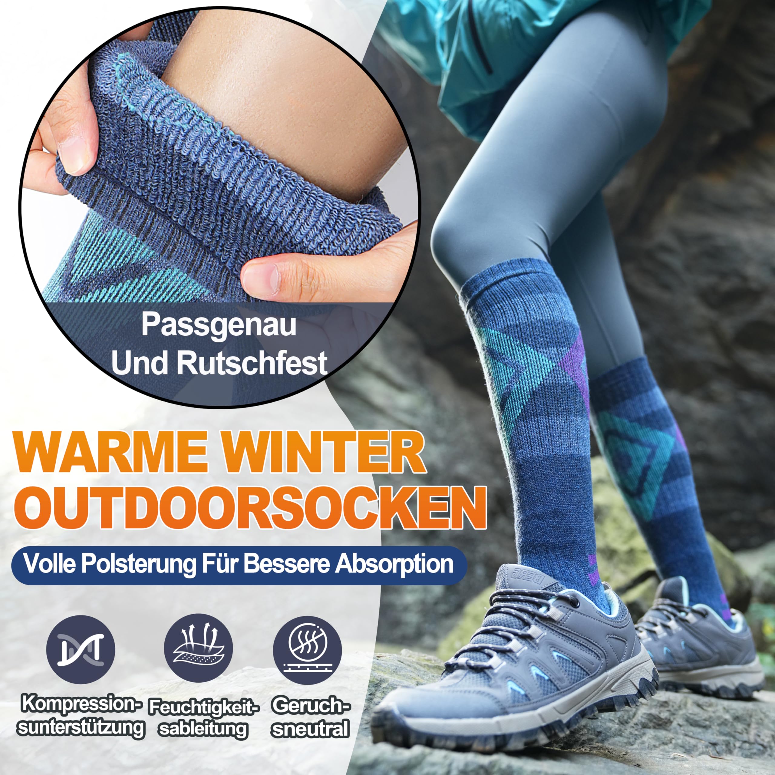 Welwoos Merino Wollsocken Skisocken Warme Thermosocken Dicke Thermo Wintersocken für Damen Herren Winter Ski Socken 3 Paare