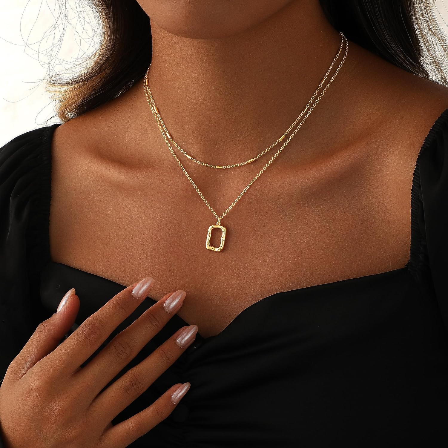 Layered Necklaces for Women 14K Gold Plated Stack Circle Pendant Trendy Long Chain Stackable Handmade Coin Necklace Set Dainty Gold Stacked Jewelry Gifts - Image 3