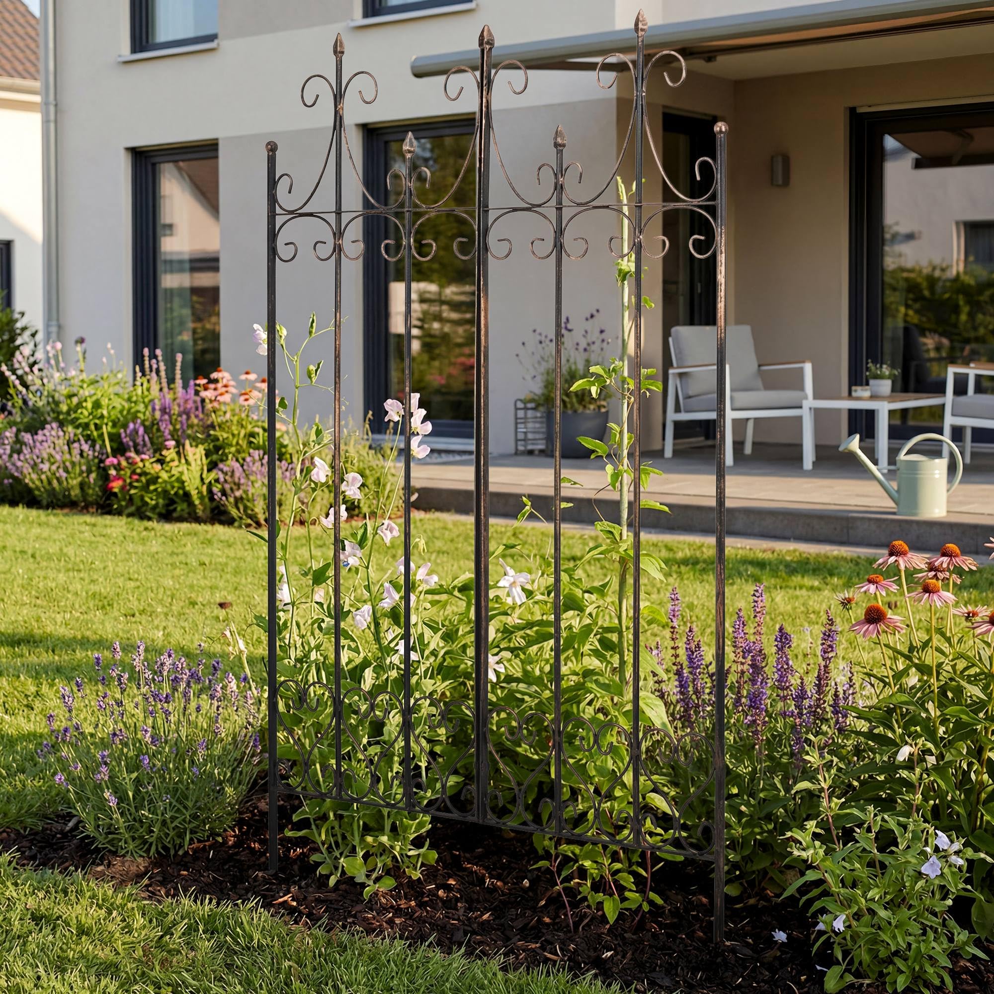 CLP Spalliera in Metallo Flieder Alta 130 cm, Supporto Stabile per Rampicanti, Preassemblata, Stile Rustico, Frangivista per Giardino, Colore:Bronzo