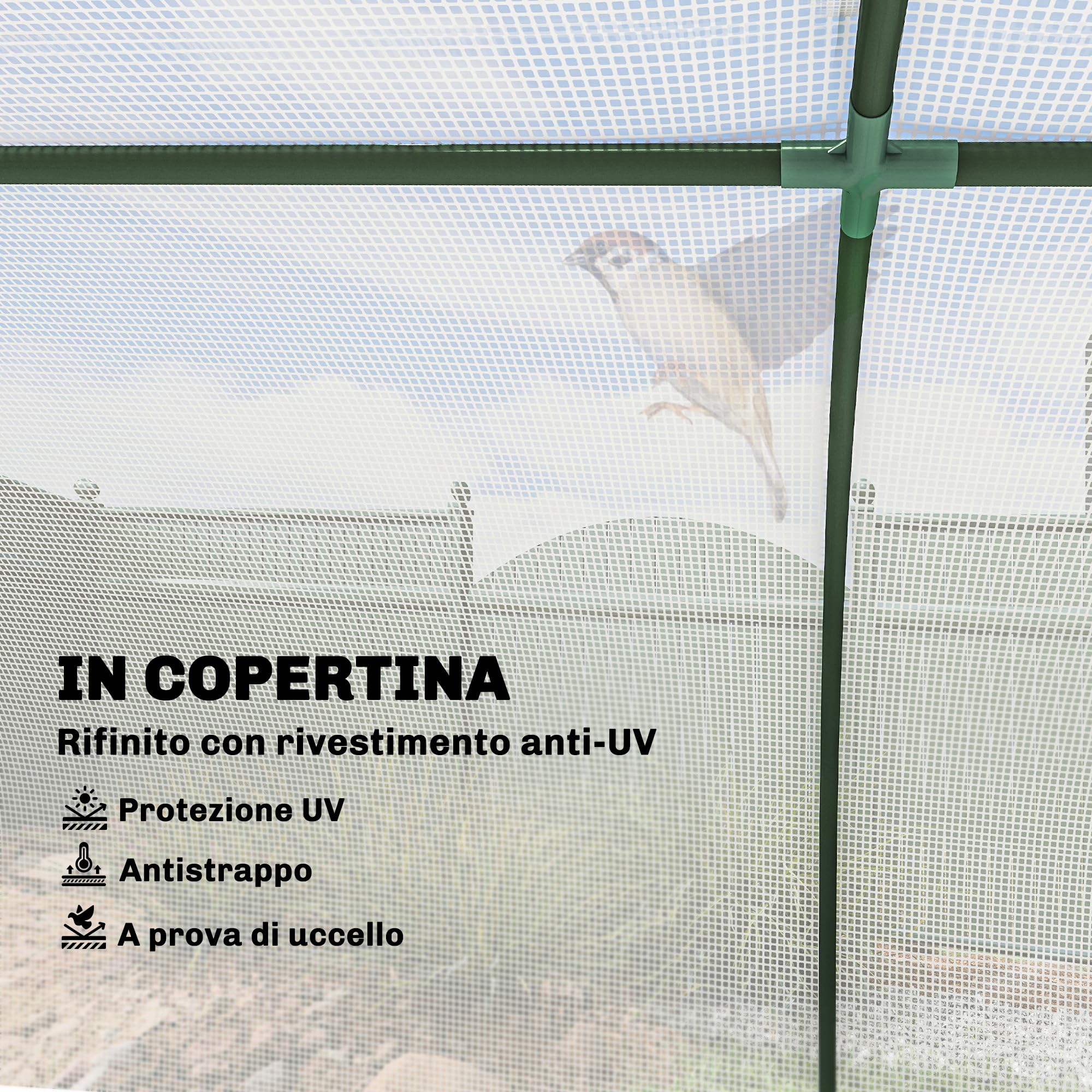 Outsunny Serra da Giardino 2x1x0.8 m con Finestre Avvolgibili Bianco | Serra per Orto, Struttura in Acciaio, Copertura PE, per Orto Verdure Fiori Frutta, Anti UV