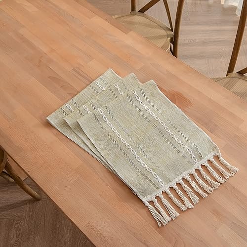 Miniatura 5 de Camino de mesa de lino rústico con borlas a rayas, bohemio, de 36 pulgadas de largo, para cocina, comedor, vacaciones, fiesta, boda, mesa auxiliar,