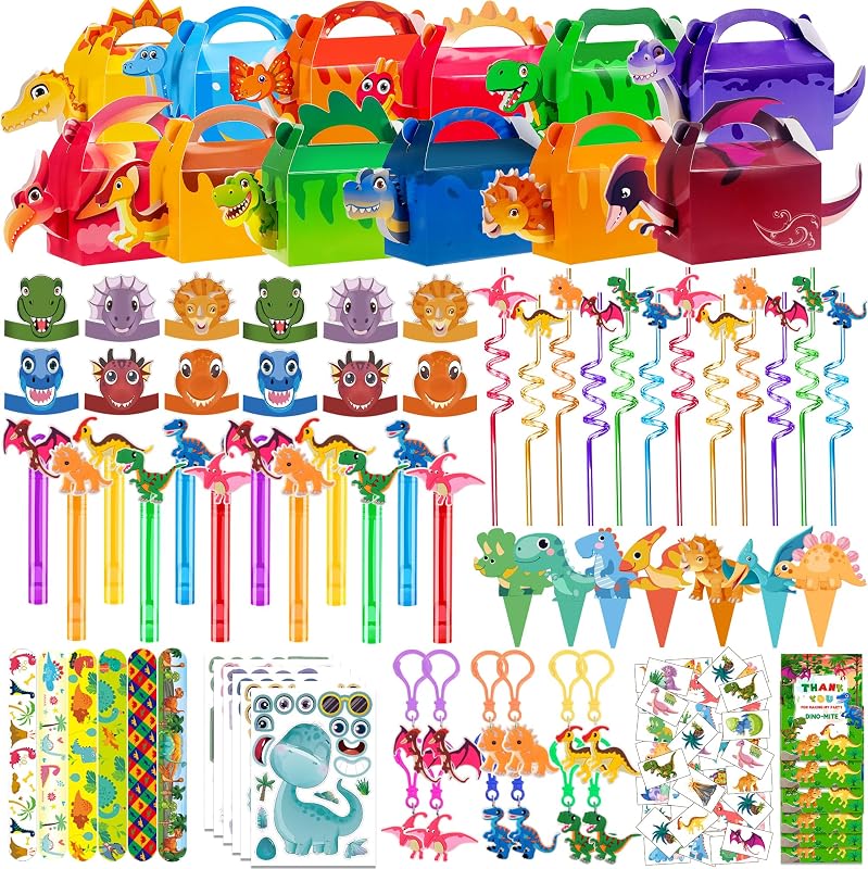 PLOUGVI 320PCS Dinosaur Birthday Party Decorations Favors Supplies, Dino Goodie Bags Fillers Stuffers for Kids Birthday Gifts