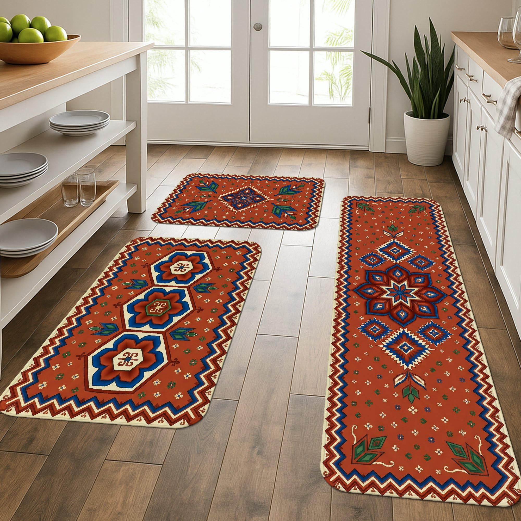 Tapetes de cocina bohemios para evitar el suelo frío con un soporte suave y acolchado de 3 piezas