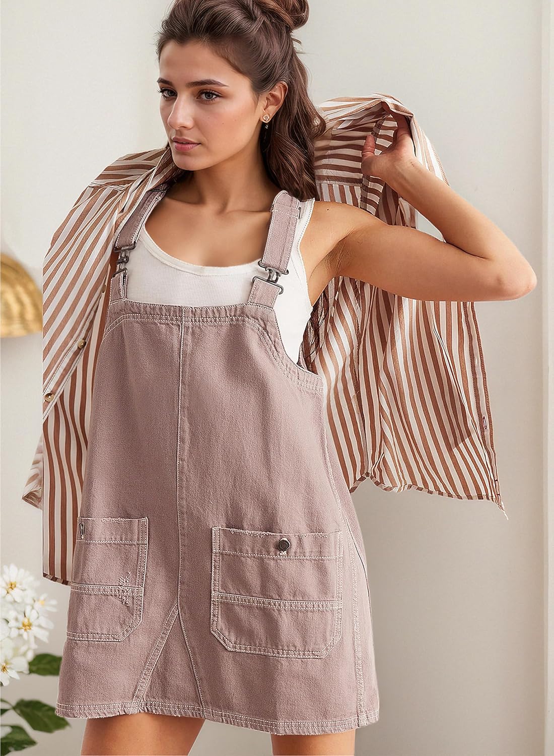 Womens Denim Overalls Dress Casual Summer Jeans Adjustable Strap Short Rompers with Pockets - Image 5