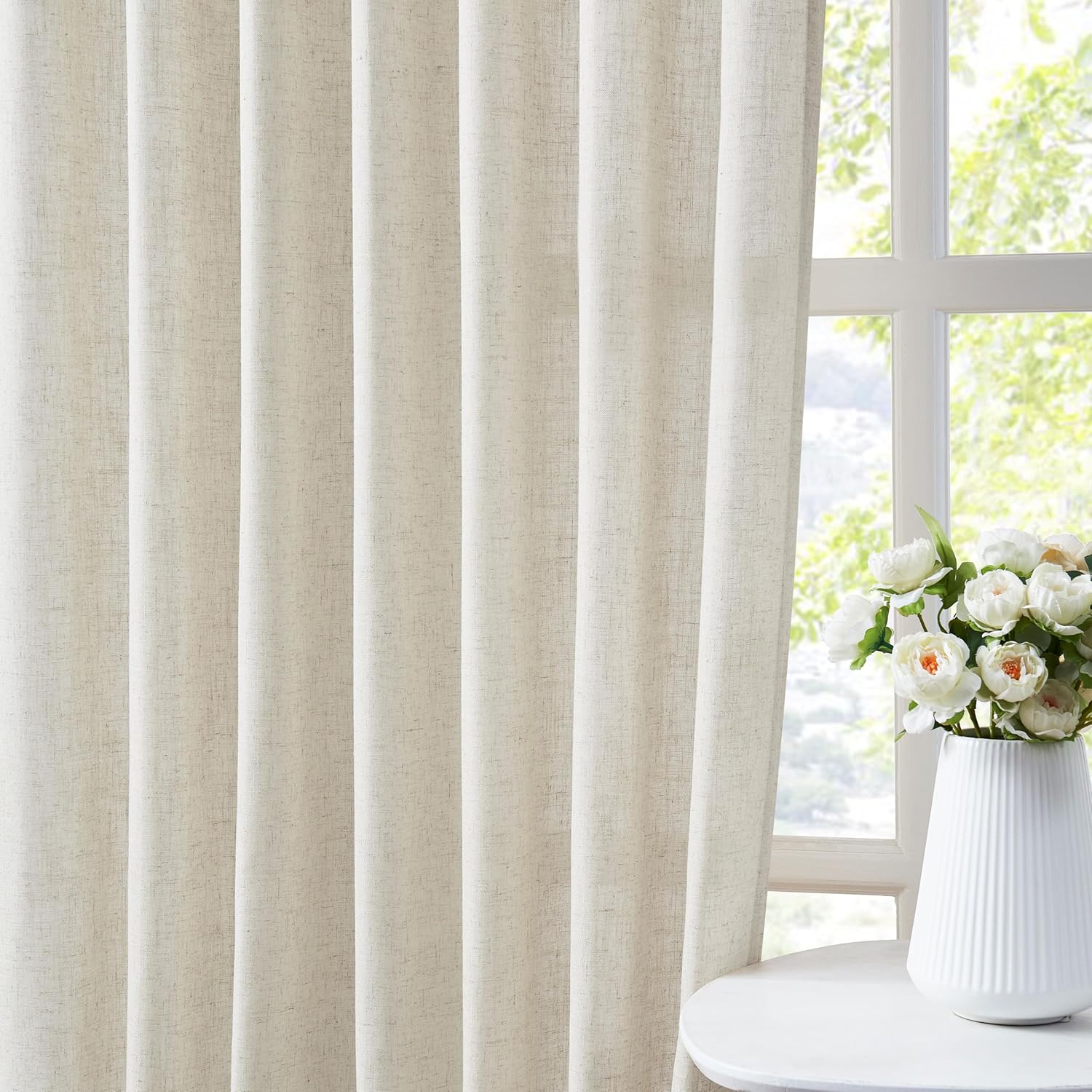 Hillcrest 72 Inches Natural Pinch Pleated Semi Sheer Curtains Linen Blend Light Filtering Window Curtain for Living Room Bedroom Pinch Pleat Back Tab Drapes with Hooks 2 Panels 40" W x 72" L