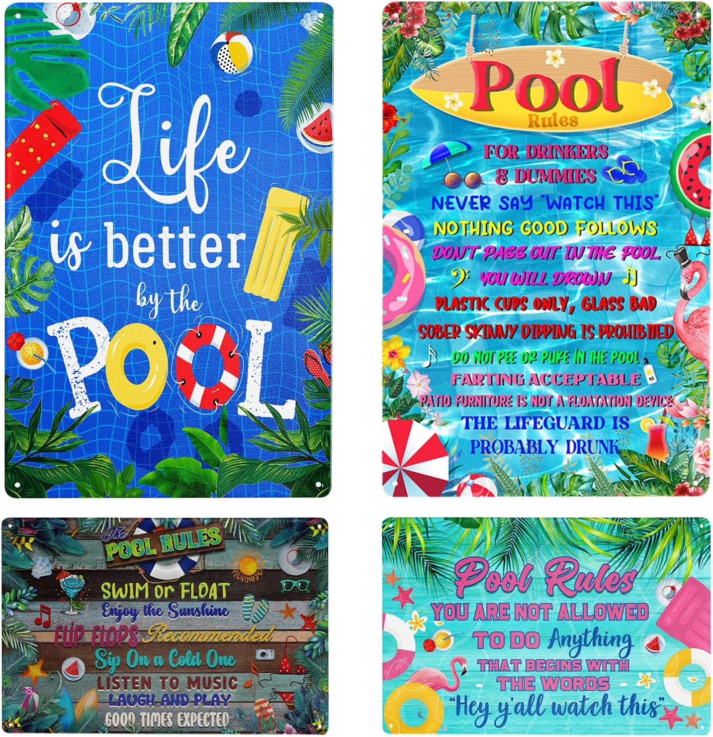 4 Pack Pool Signs Retro Metal tin Sign 8x12 Inch Vintage Pool Patio Rustic Funny