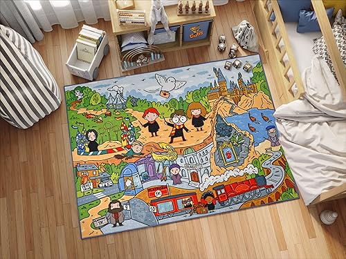 Harry Potter Wizarding World Adventure Road Play Alfombra de 8 x 10 | Alfombra interactiva de juguete para niños pequeños, sala de juegos y guardería