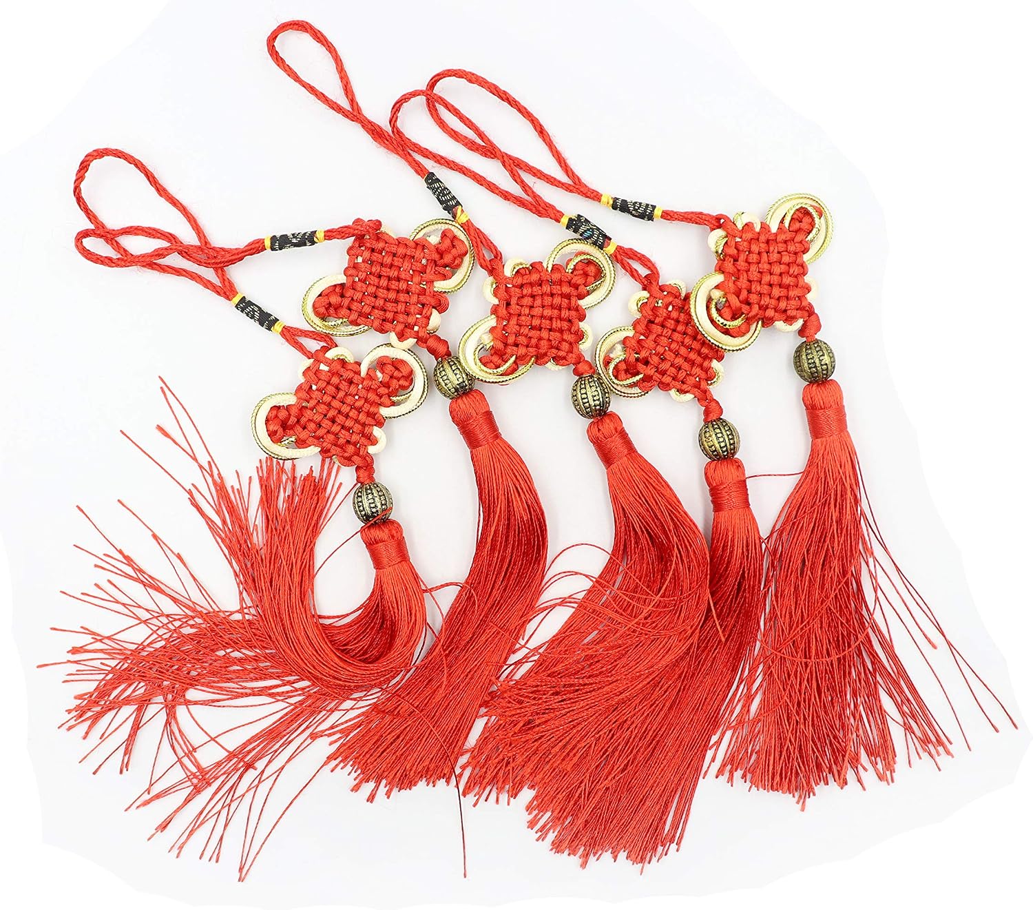 LBY Chinese Tassel Chinese Knot, Red Handmade Tassels Chinese Knots Band Beads, Lucky Knots to Attract Wealth Good Fortune and Health, for Door and Car Handing Decoration,5pcs