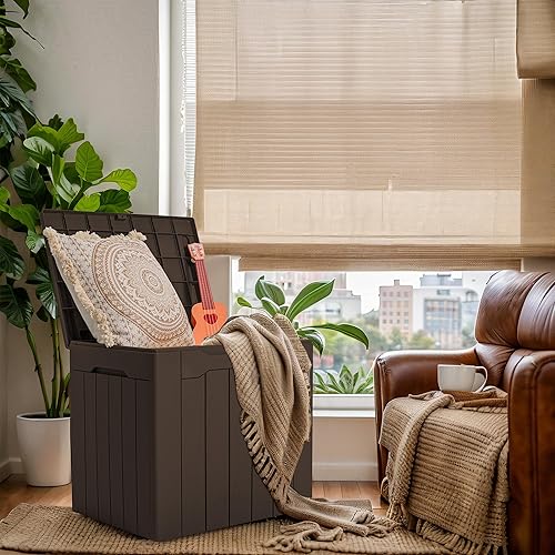 Miniatura 6 de GUNJI Caja de cubierta pequeña de 30 galones Caja de almacenamiento de resina impermeable al aire libre Contenedor de almacenamiento con cerradura