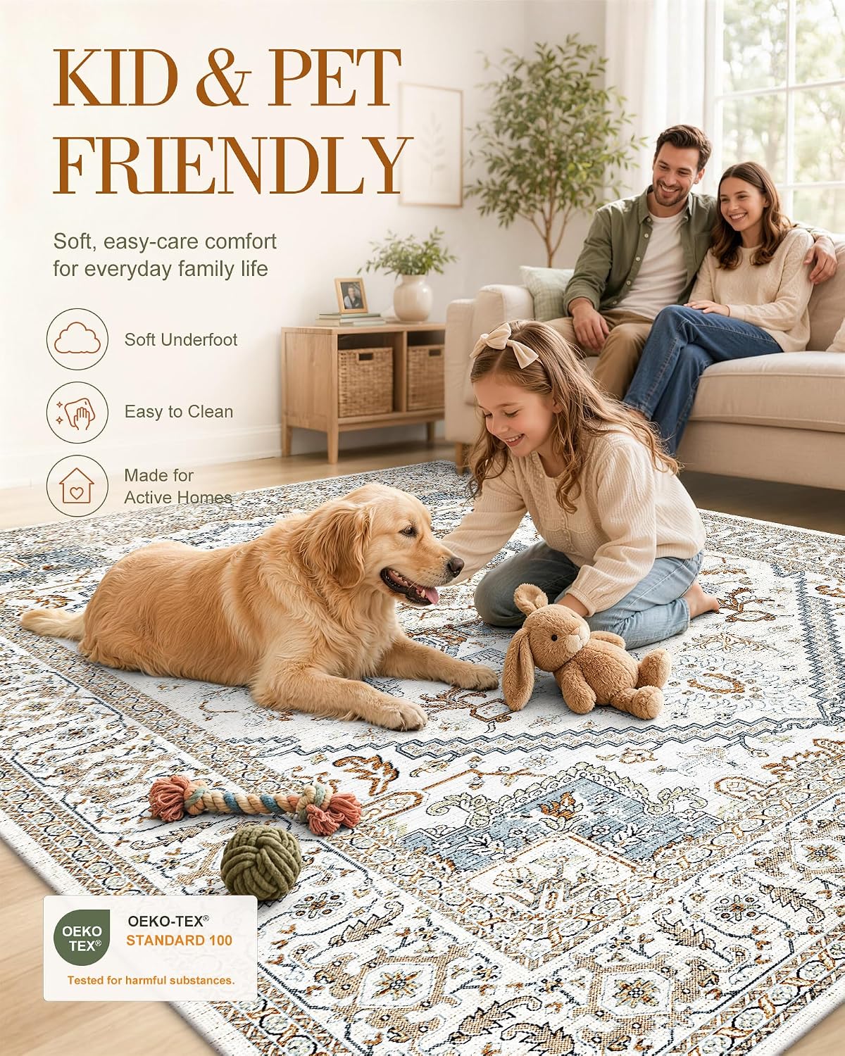 OLANLY 2x6 Washable Runner Rug, Soft Non Slip Carpet for Hallway Kitchen | Cream Boho Vintage Floral Medallion Farmhouse Rug, Spill & Stain Resistant Low Pile, for Entryway Laundry Room Office Bedroom