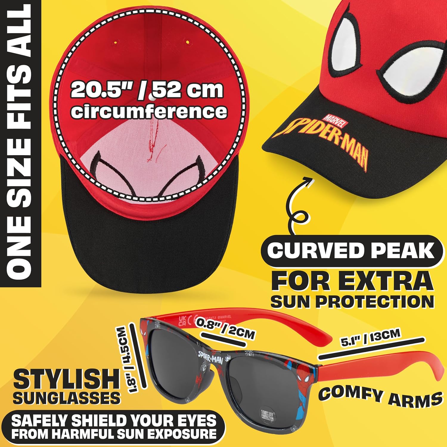 Spiderman | Teenage Mutant Ninja Turtles Baseball Cap & Sunglasses Set for Boys UV400 Sun Protection Gifts for Boys