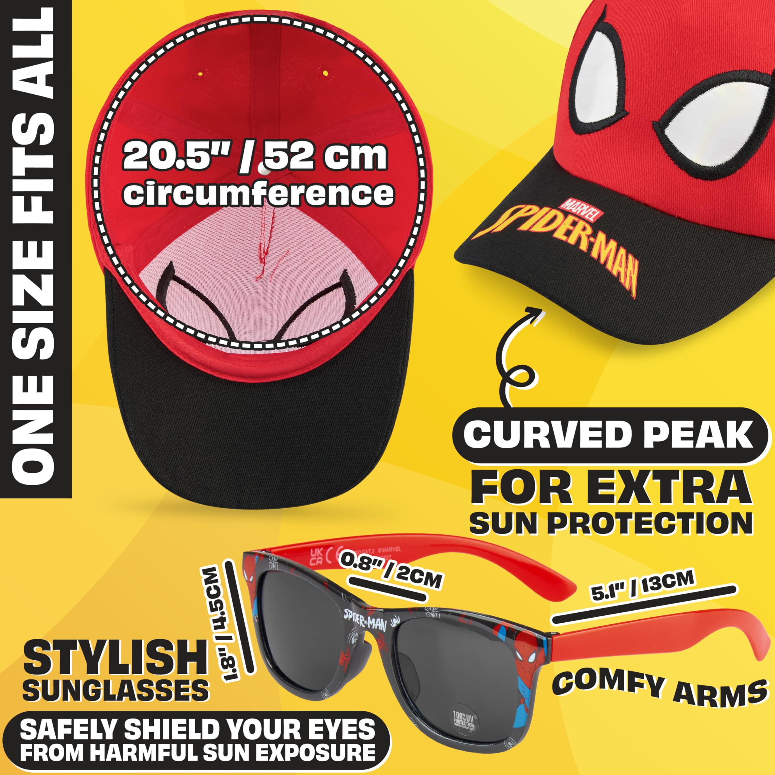Marvel Spiderman Teenage Mutant Ninja Turtles Casquette Baseball Lunettes Soleil Enfant Garcon Protection UV Voyage Accessoires Cadeau