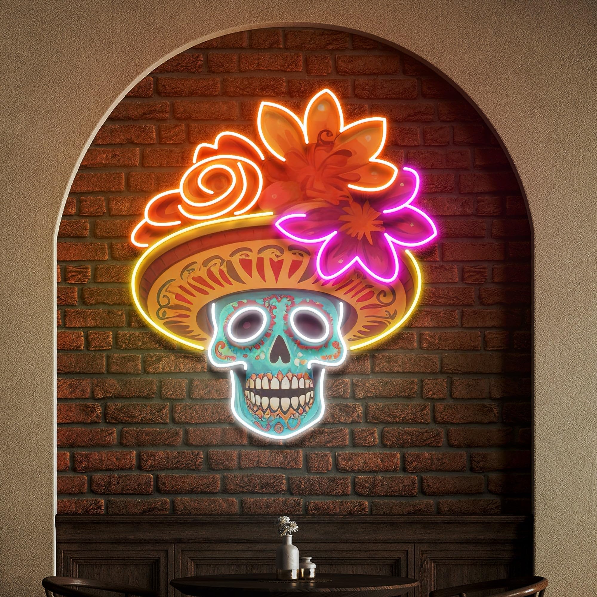Skull Neon Light – 17” Melting Dripping Skull Sign, Halloween Gothic Wall Decor For Bar, Pub, Or Bedroom (Red)
