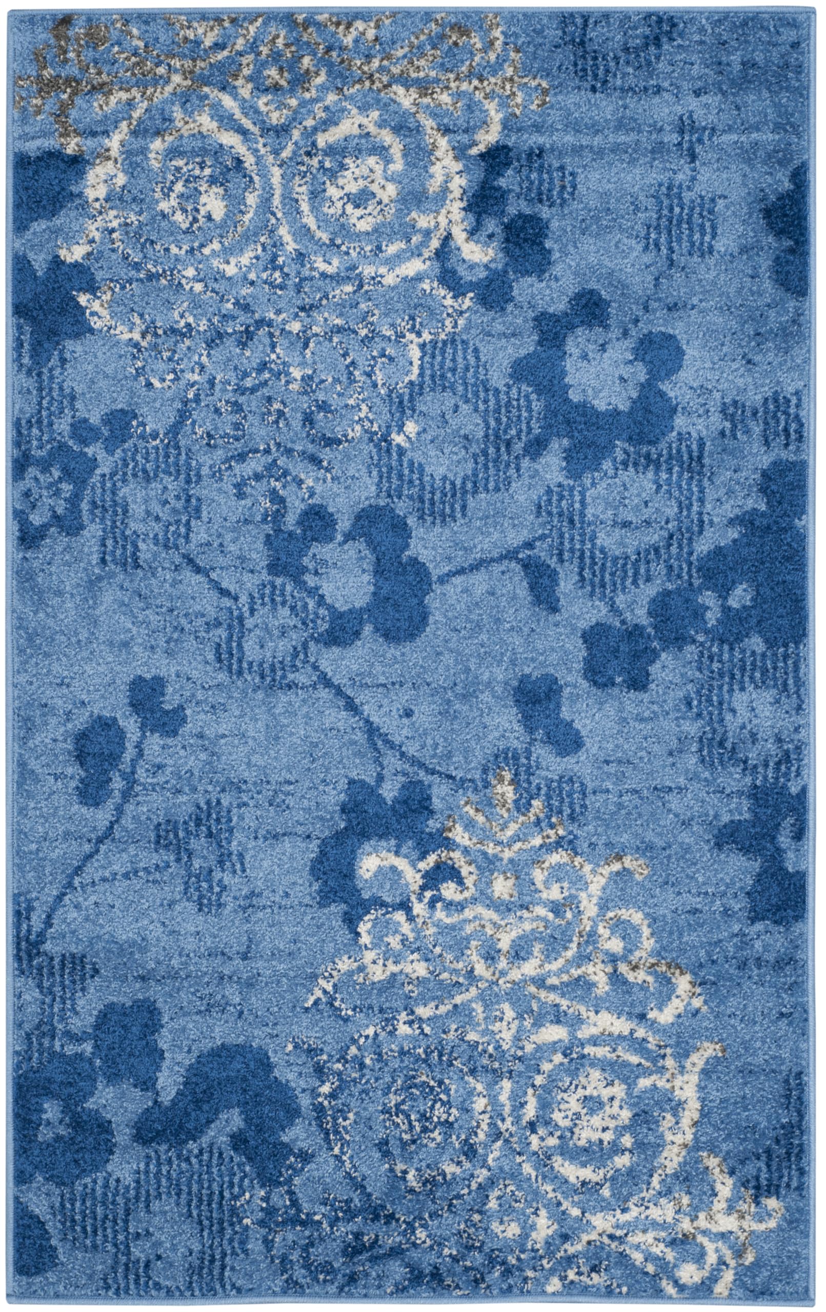 Safavieh Floral Glam Damask Indoor Woven Rectangle Area Rug, Adirondack Collection, ADR114, in Light Blue / Dark Blue