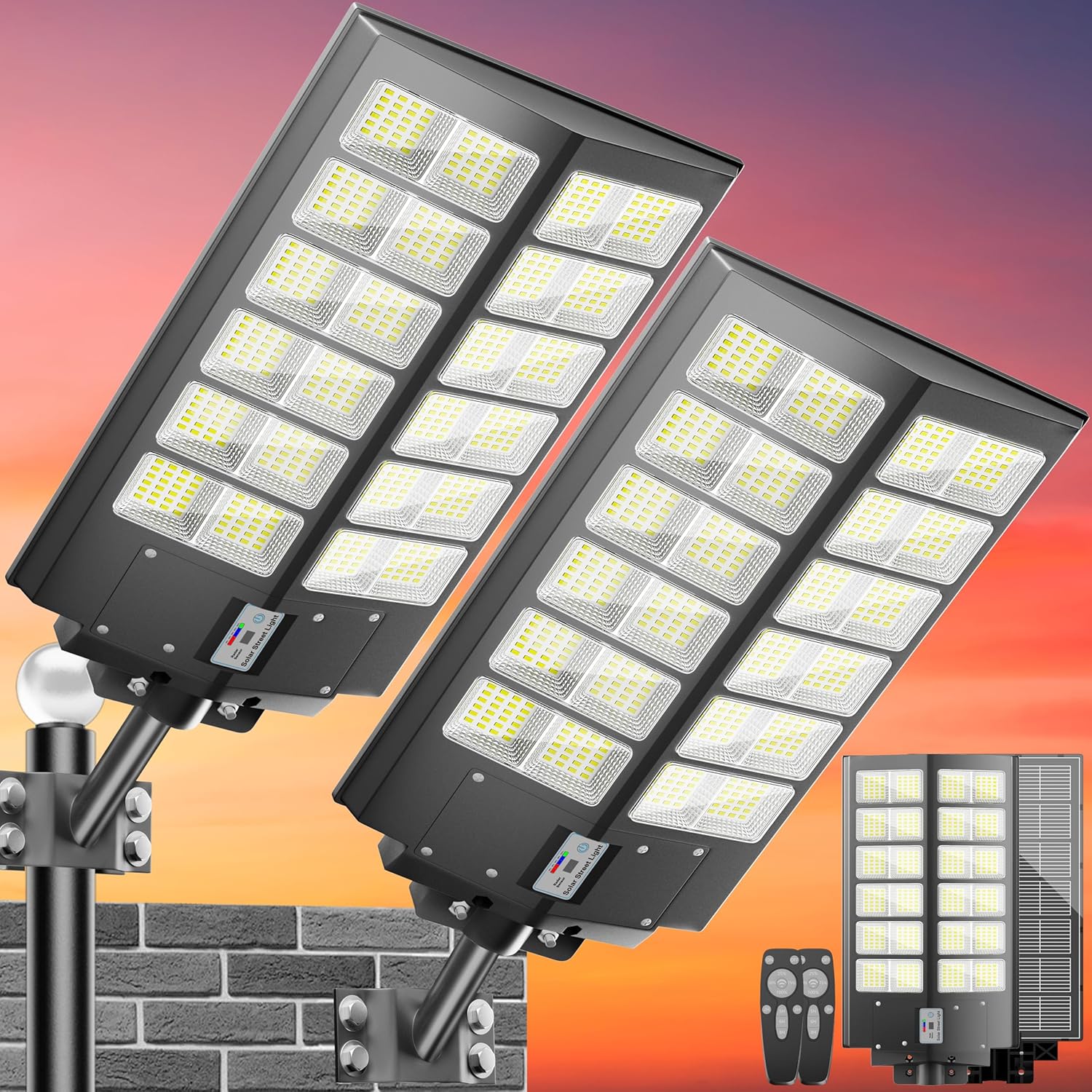 Solar Street Lights Outdoor Waterproof 9000W LED Solar Power Street Light Dusk to Dawn with Mention Sensor Flood Light Large Outdoor Solar Lights for Yard, Entryway Garage