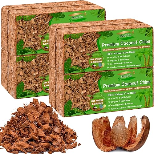 Miniatura 1 de ZeeDix 8 chips de fibra de coco de 8.8 libras, medio de cultivo de ladrillos de coco para plantas, baja EC, pH equilibrado, sustrato de cáscara de