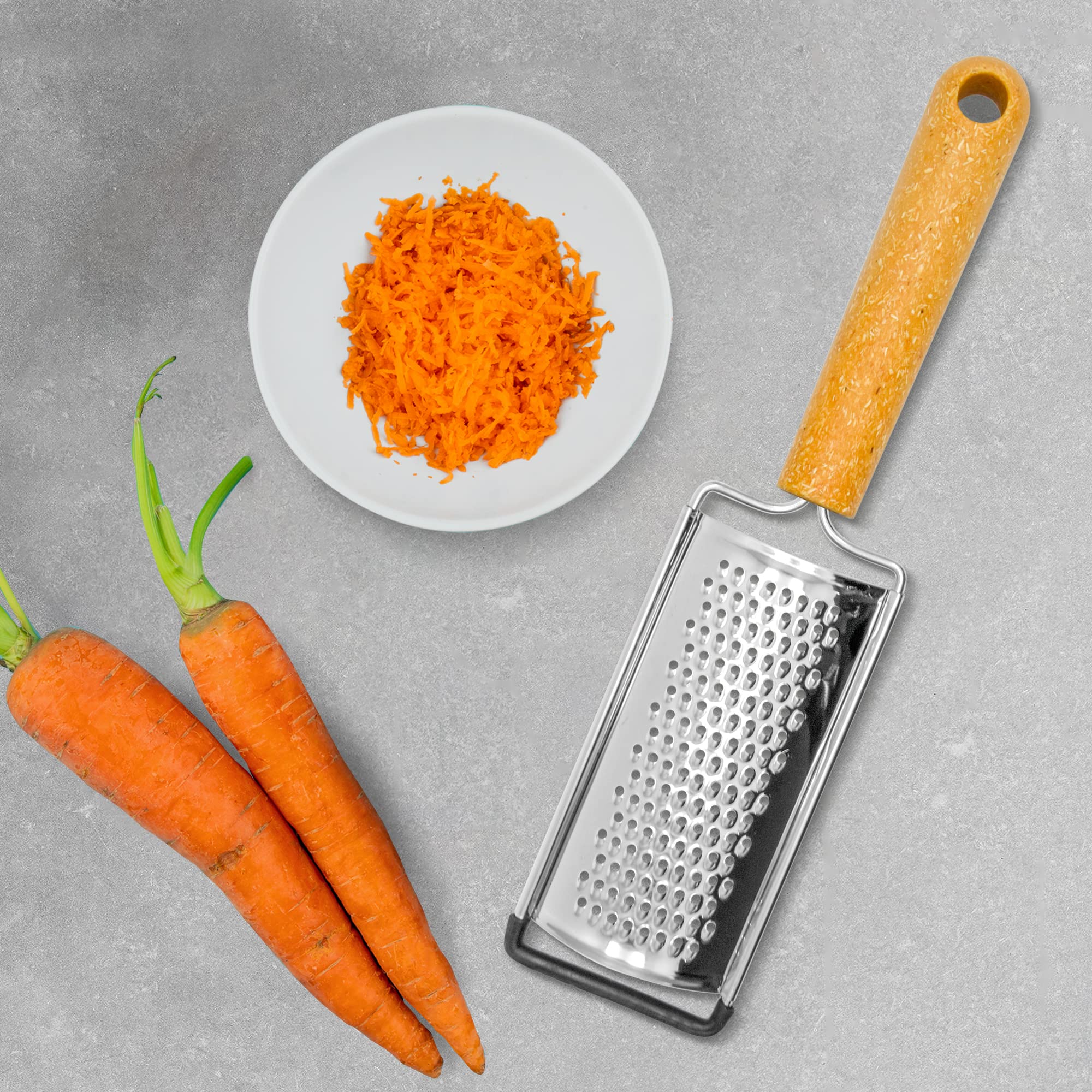 Fackelmann BIO Hand Grater, Stainless Steel Function Head With Wood Fibre Handle, 23.5x5.8x2cm, Silver & Light brown/Orange - Image 2