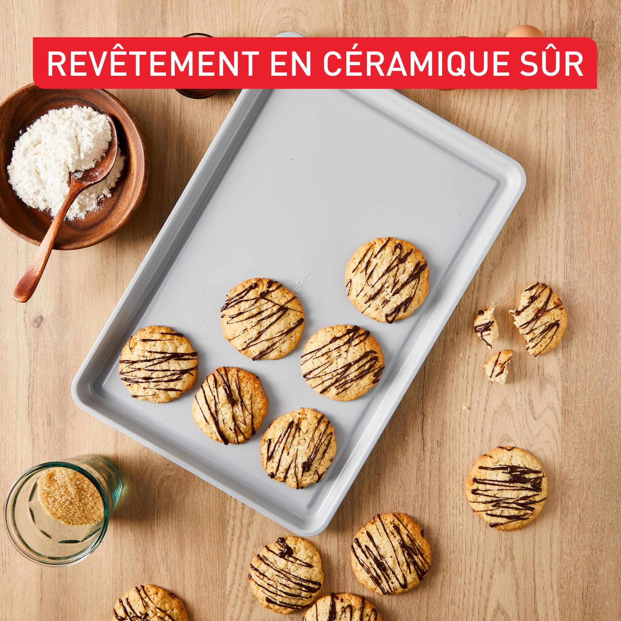Tefal Ceramik Set 8pièces, Moules à gâteaux, Plat à four, Revêtement céramique, Résistant, Démoulage facile, J175S804