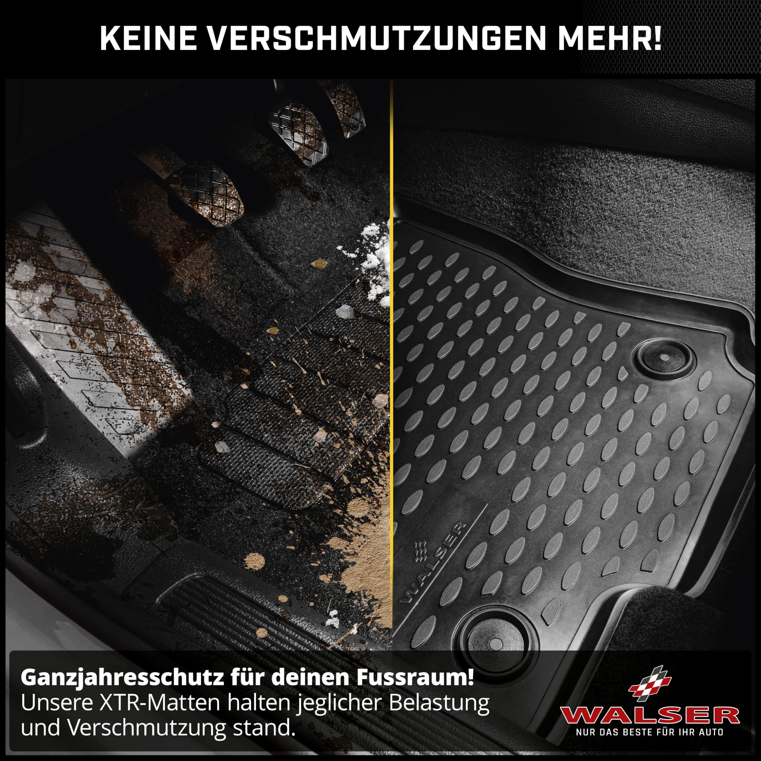 WALSER XTR Gummi Fussmatten Auto für Tesla Model 3 (5YJ3) 2017-Heute, 100% passgenaue Auto Fußmatten, robuste Universal Fußmatte Auto, Gummimatten Auto, Auto Fussmatten Gummi