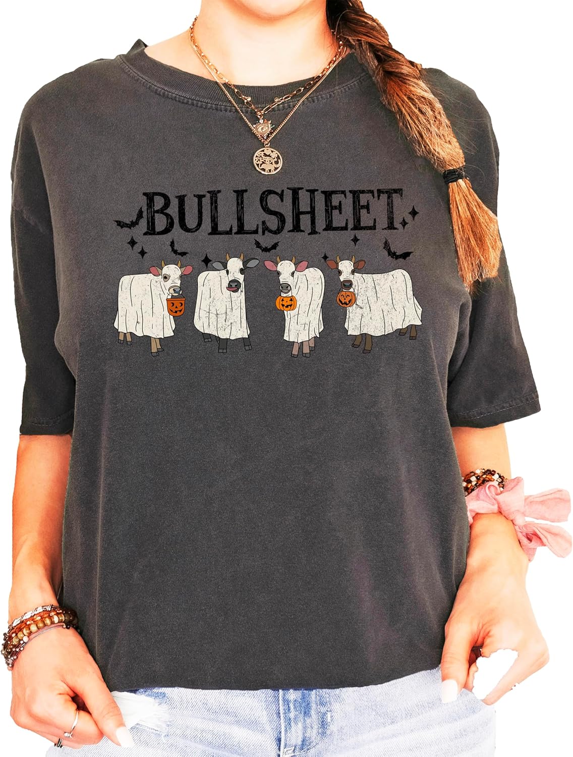 Bull Sheet Funny Halloween Shirt for Teens and Adults Western Style Ghost Cow Graphic