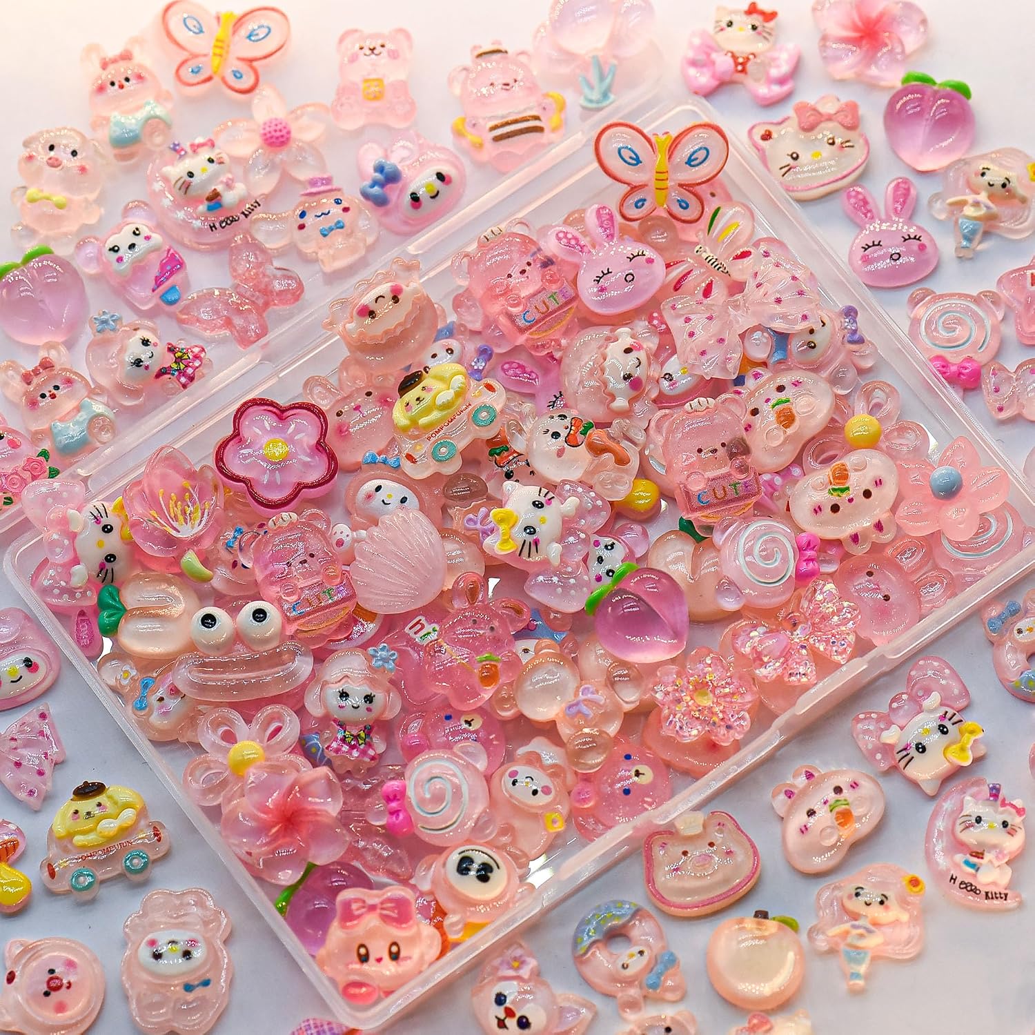 80pcs Slime Charms Cute Set, Mixed Junk Case Charms Resin Flat Back Jelly Embellishments, for Phone Junk Cases,Crafting Scrapbooking & DIY Decoration (Pink)