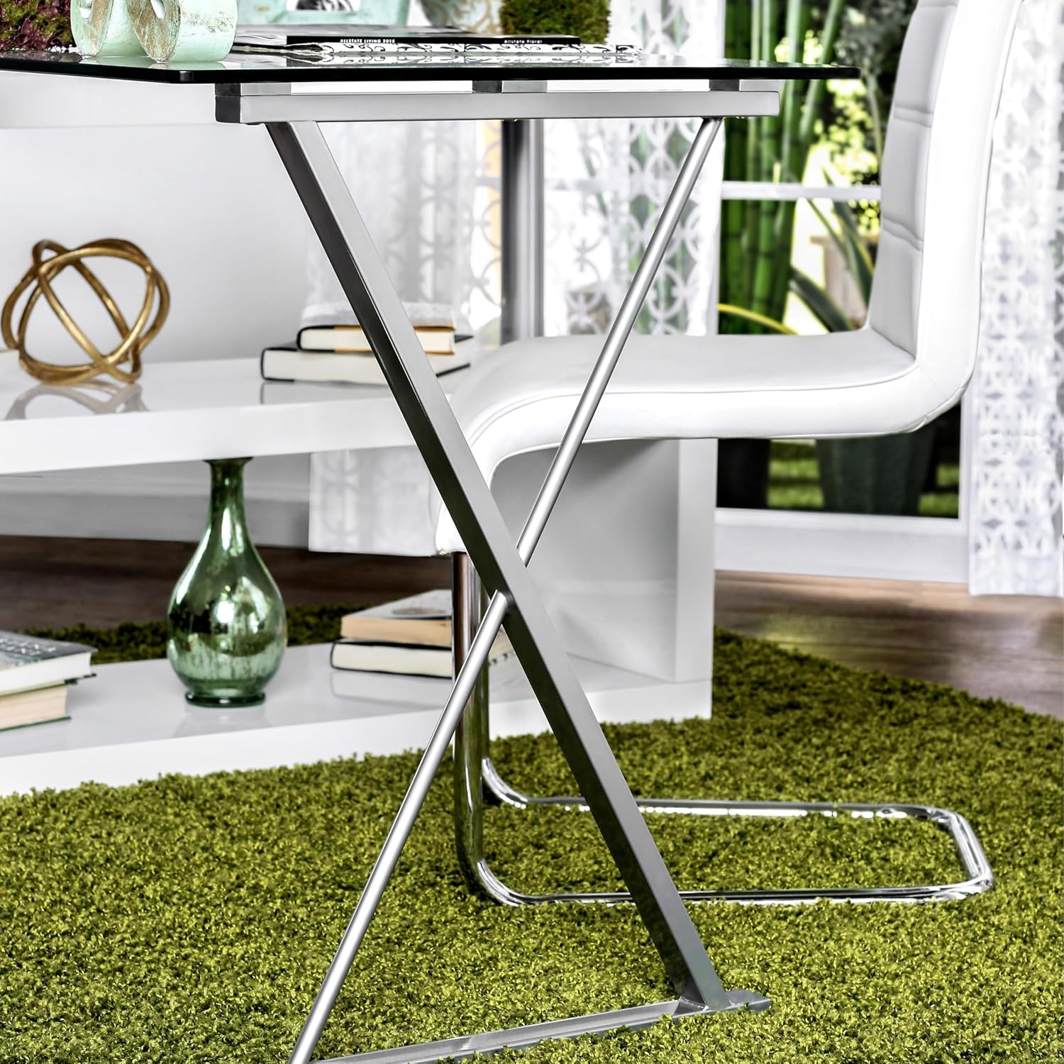 Furniture of America Lilliana Modern Swivel Glass Top S-Shaped Writing Desk for Home Office, Studying Room, White