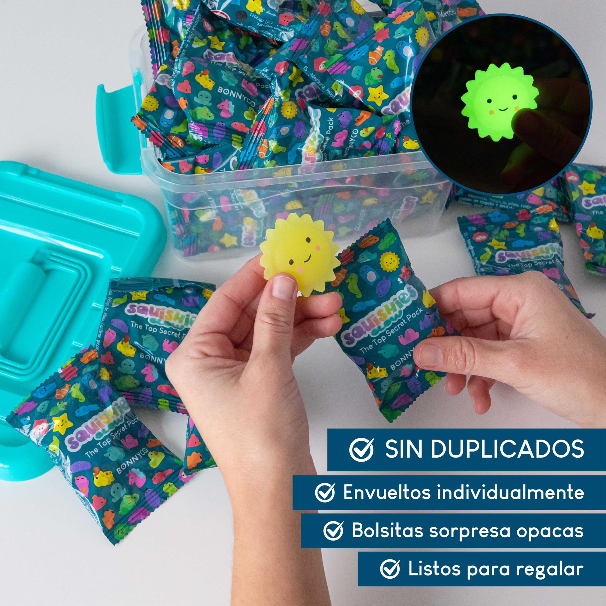 BONNYCO Squishy Regalos Cumpleaños Niños Colegio Pack 40. Detalles Cumpleaños Niños con Brillo en la Oscuridad, Relleno Piñata Fiesta Infantil. Regalitos Invitados, Regalos Alumnos Primaria — view 2