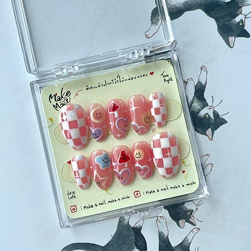 Miniatura 4 de Nature pink base with painting press on nail, False nail, fake nails, handmade, nail art  design by make.a.nail.make.a.wish (M, Almond S)