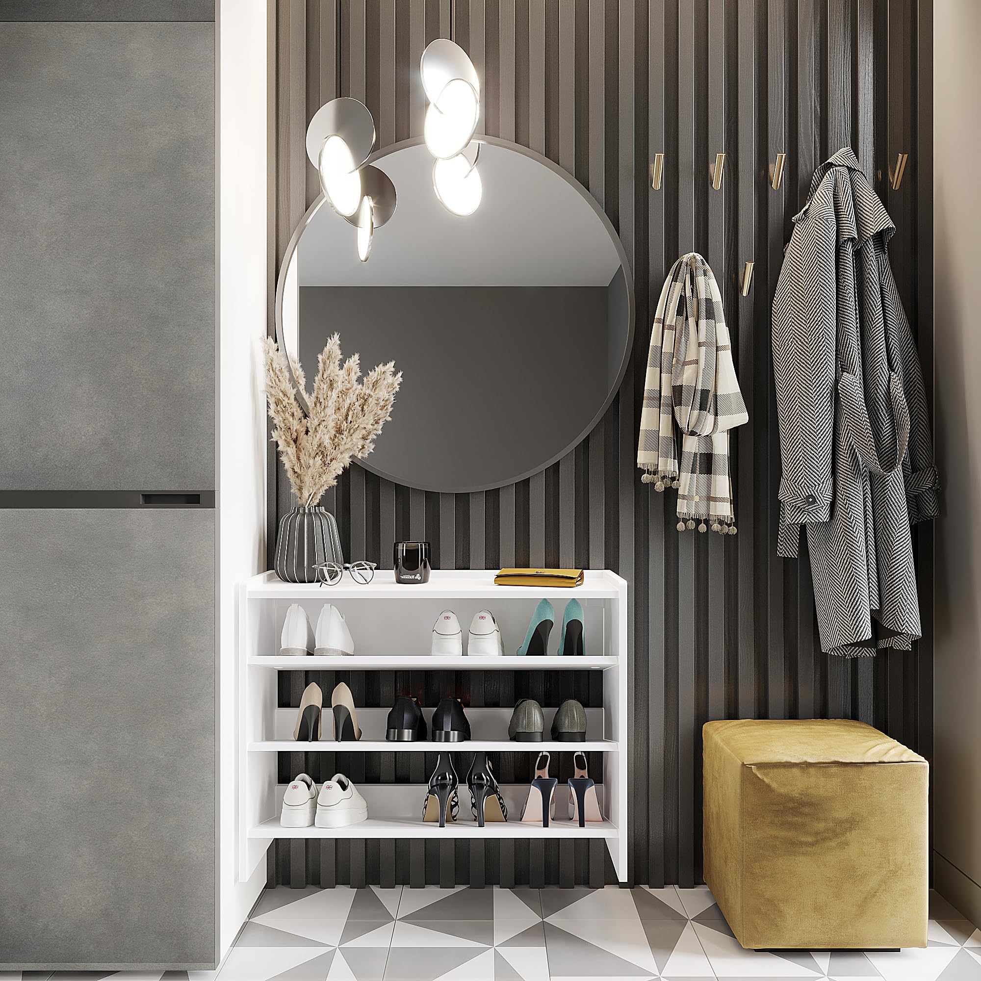 KOMTO Schuhregal Schmal - Schuhablage Flur mit 3 Ebenen Offener Schuhschrank Schuh Organizer Platzsparend | Elexis Weiß 80 x 25 x 60 cm