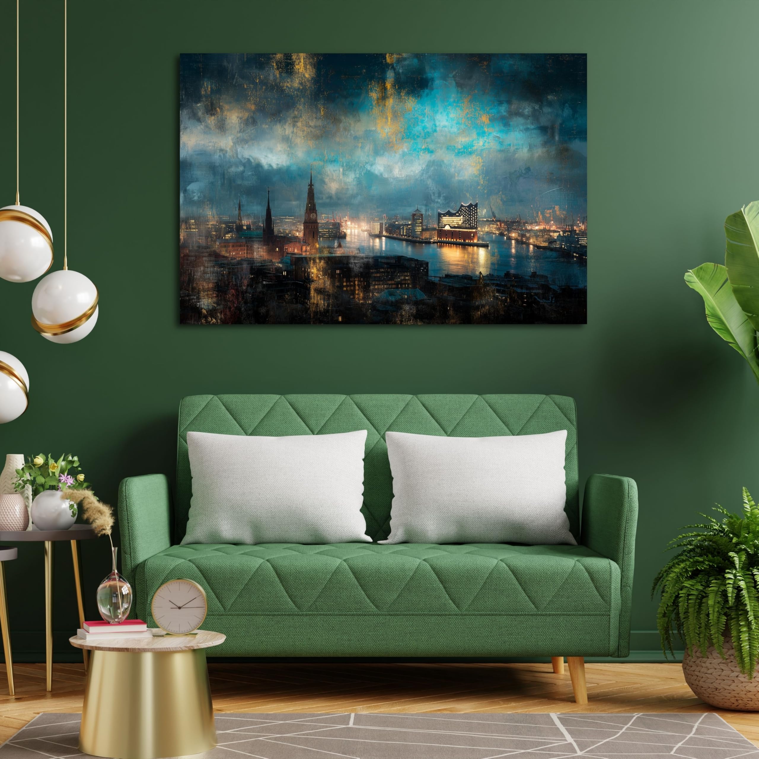 DRO Design – Hamburg 56x84 cm Querformat Wandbild XXL modernes Bild Wohnzimmer Schlafzimmer Bilder für die Wand Wanddekoration LeinWandbild XXL 6mm HDF