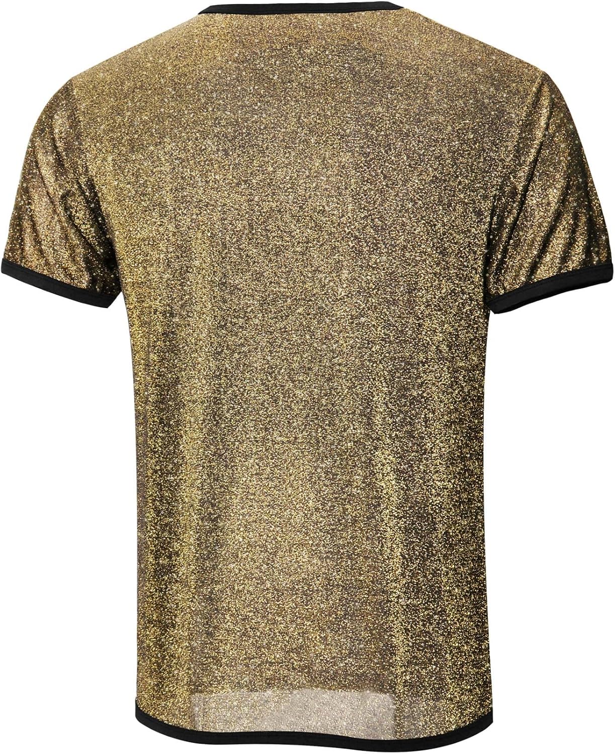 Mens Mesh Glitter Shirt Gold Sheer Top Shiny See Through Short Sleeve Metallic Sparkly Party Disco Tops