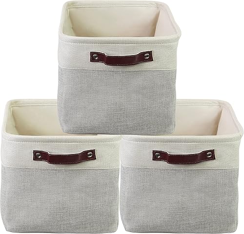 Miniatura 21 de Simple Houseware Contenedor grande de tela de almacenamiento, 14.4 x 10 pulgadas con asas, paquete de 3, organizador plegable para armario y Gris