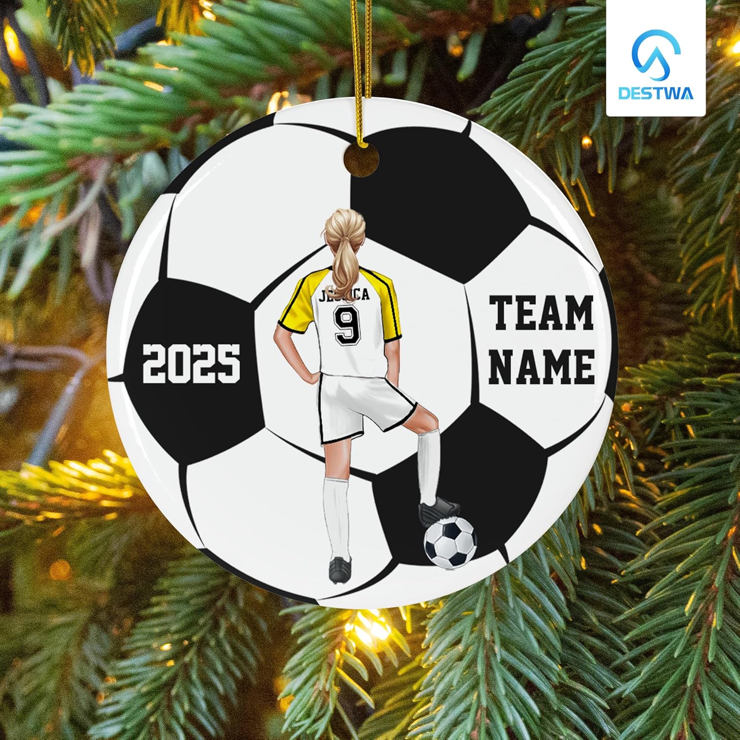 Personalized Soccer Ornament, Custom Soccer Ornaments for Christmas Tree, Soccer Ornament for Girls - Image 6