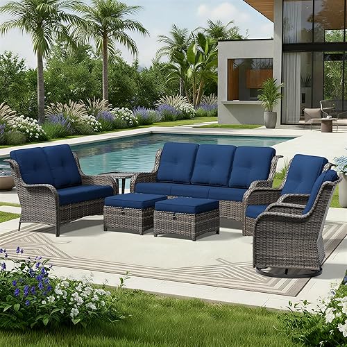 Miniatura 165 de Joyside Silla mecedora giratoria para exteriores para patio, mecedora de mimbre para exteriores con cojines de tela de olefina adecuada para porche