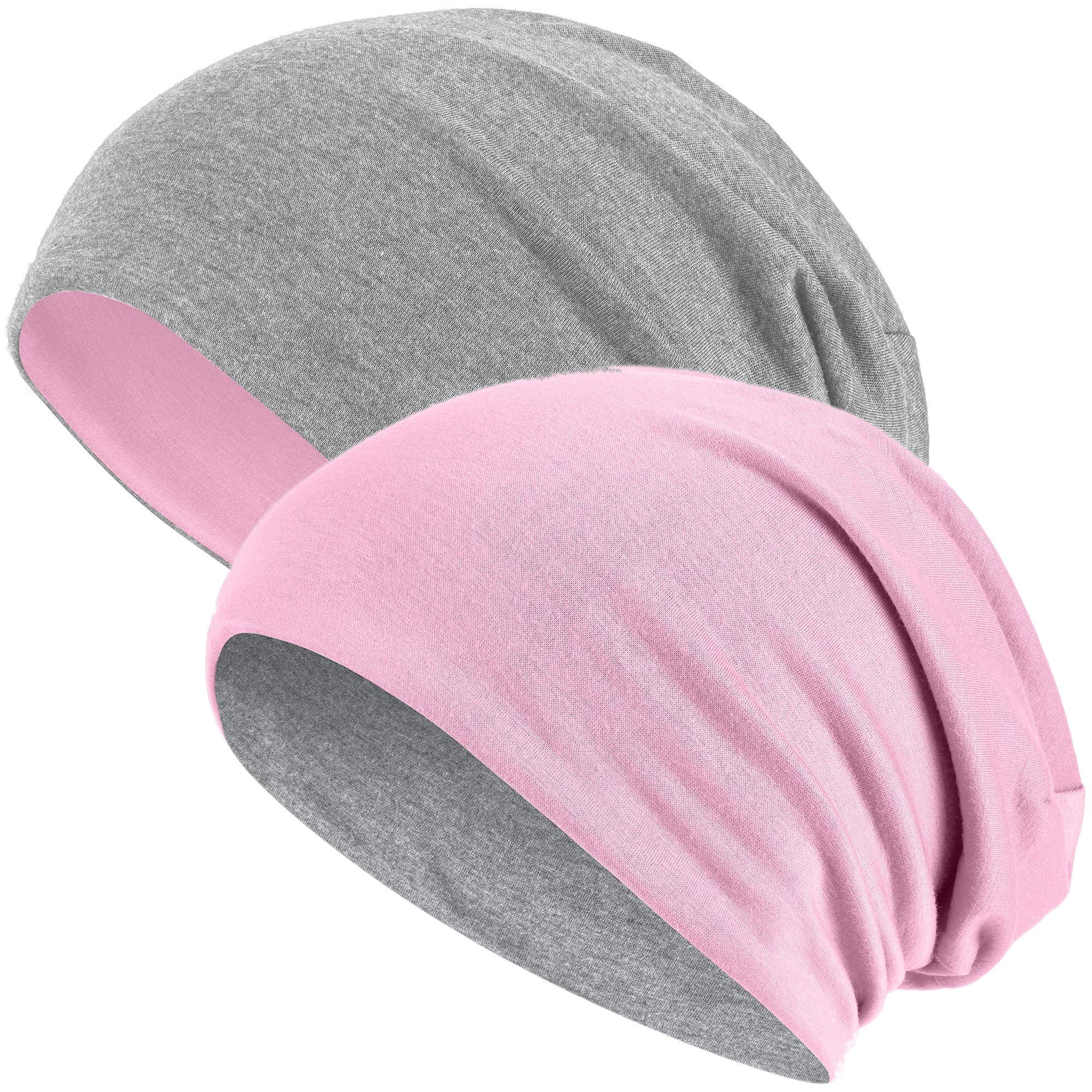 Hatstar 2in1 Wende-Beanie, Reversible Slouch Beanie für Damen & Herren, Rosa/Hellgrau, Jersey Mütze aus Baumwoll-Mix, One Size, atmungsaktiv & bequem, Übergangsmütze, 30°C waschbar