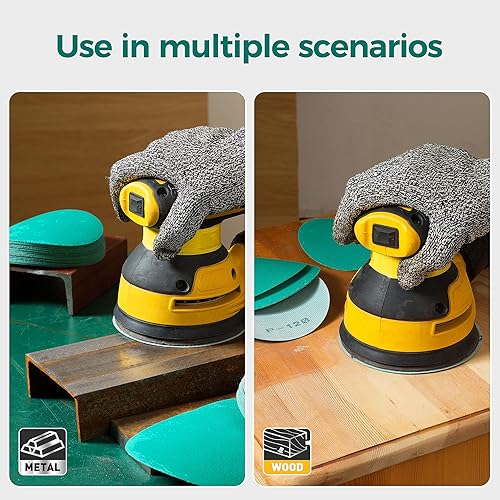 Miniatura 7 de S SATC Papel de lija de 5 pulgadas, disco de lijado de película verde de grano 120, 50 discos de papel de lija para lijadoras, acabado abrasivo de