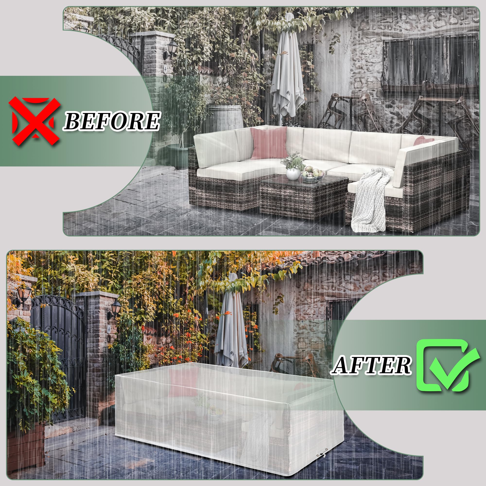 Housse de protection pour meubles de jardin - Imperméable - Pour meubles de jardin - Résistante à l'hiver - Coupe-vent - Anti-UV - 250 x 200 x 90 cm - Transparent
