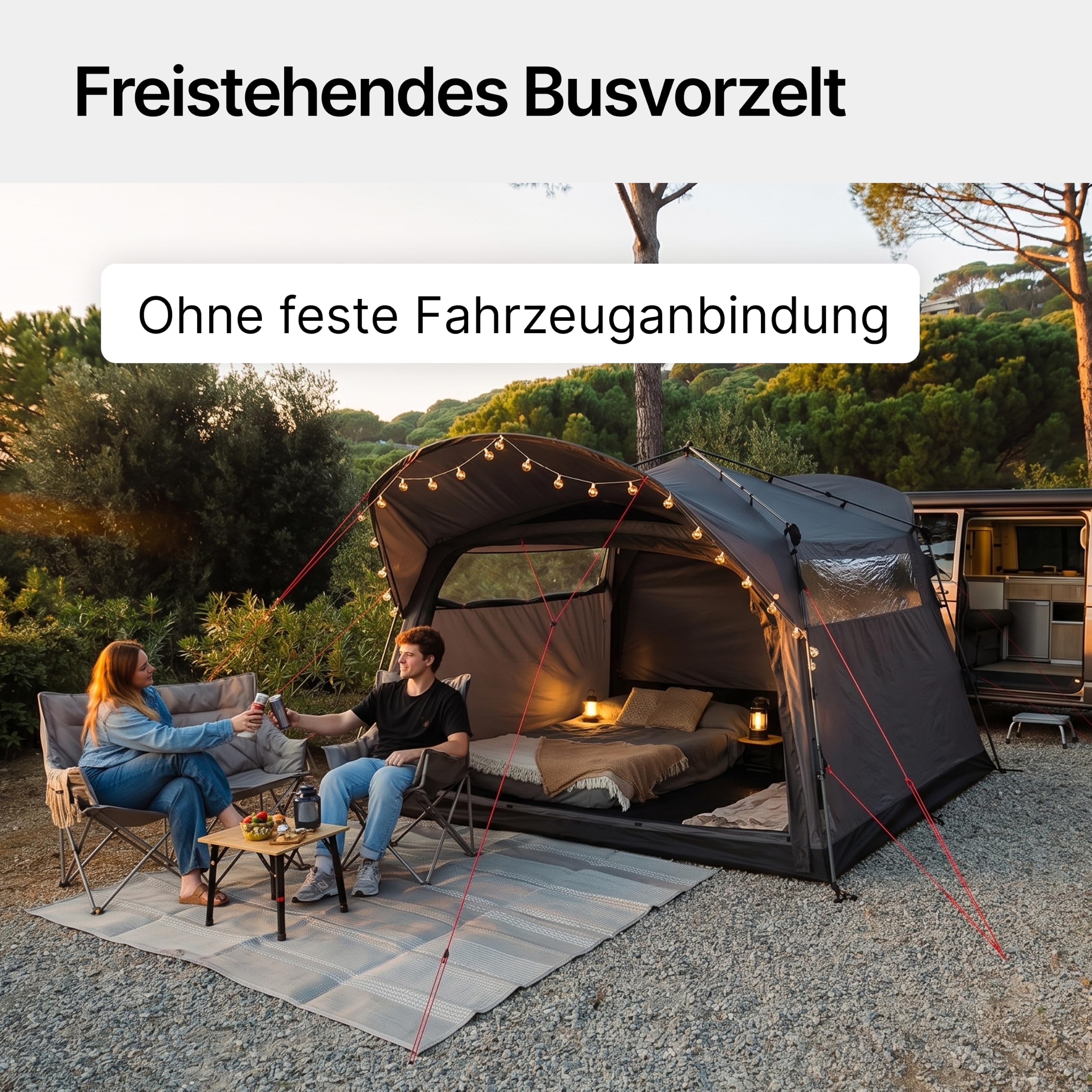 qeedo Busvorzelt freistehend, Heckzelt Van Autozelt Wohnmobil, Quick-Up Camping Zelt 320x320 cm, 4000 mm wasserdicht, Stehhöhe 220 cm, Vorzelt für Bus Camper bis 5 Personen qeedo Quick Motor Free