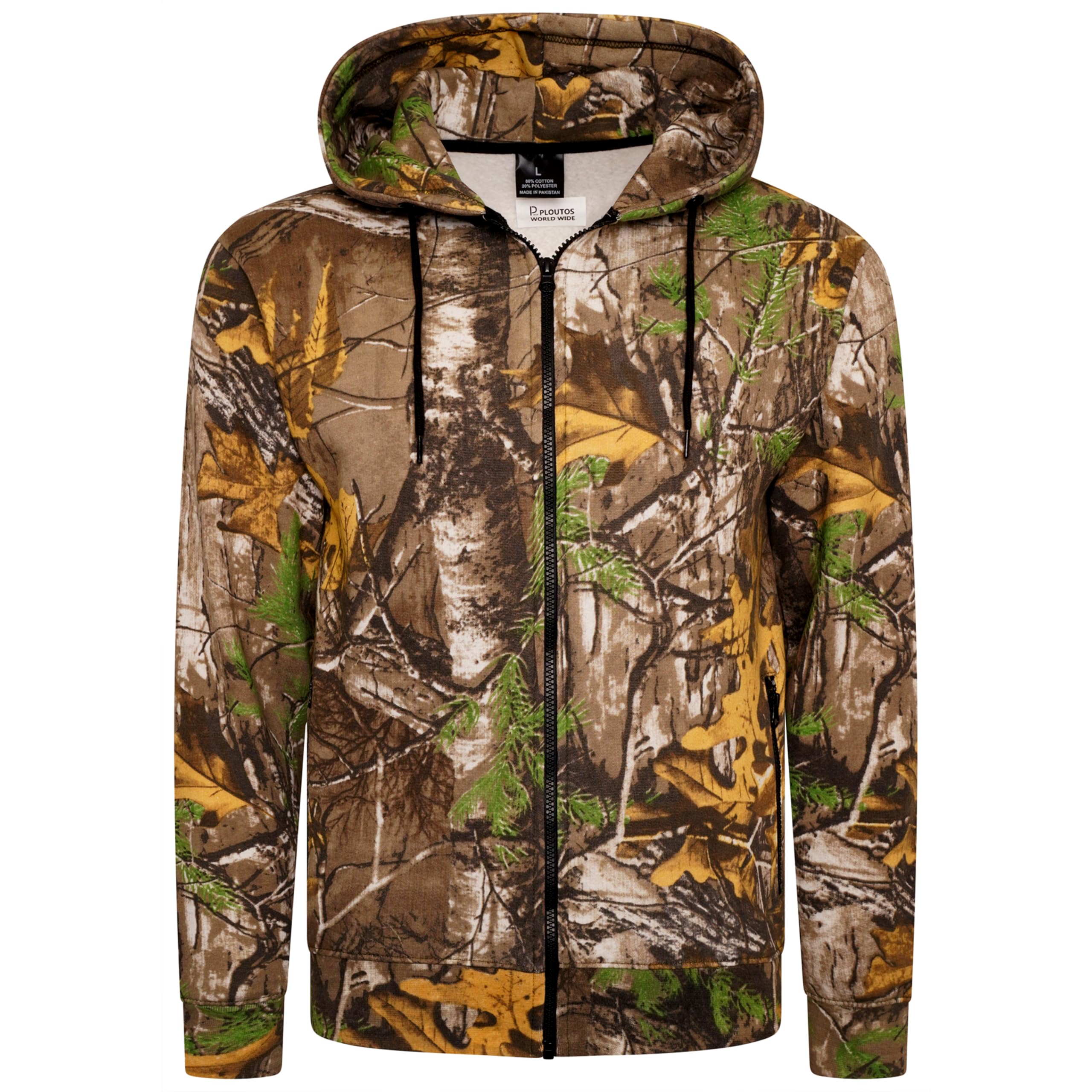 Ploutos World Wide Men's Zipper Hoodie Jungle Print Camouflage Tree Combat Casual Fishing Hunting Hiking Zip Up Hooded Camo Hoody (as8, alpha, xx_l, regular, regular)