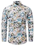 Men Floral Dress Shirts Long Sleeve Casual Button Down Flower Printed Shirts 100% Cotton