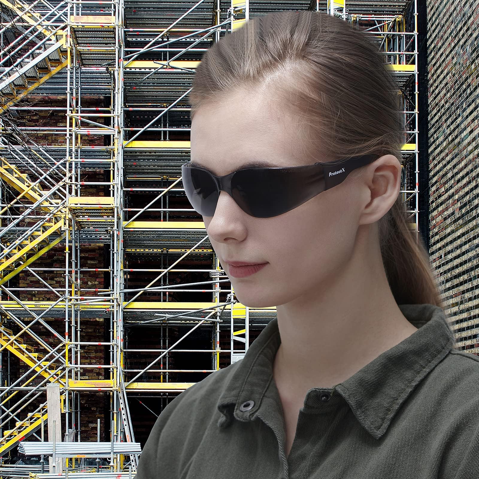 ProtectX Occhiali di sicurezza in policarbonato, resistenti agli urti, lenti anti appannamento, protezione UV ANSI Z87.1, confezione da 12 (grigio)