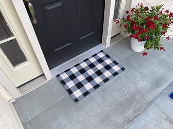 Kempf Buffalo Plaid Doormat with Rubber Backing, Anti-Slip, Large Sizes for Double Doors 18 x 30-inch, Black