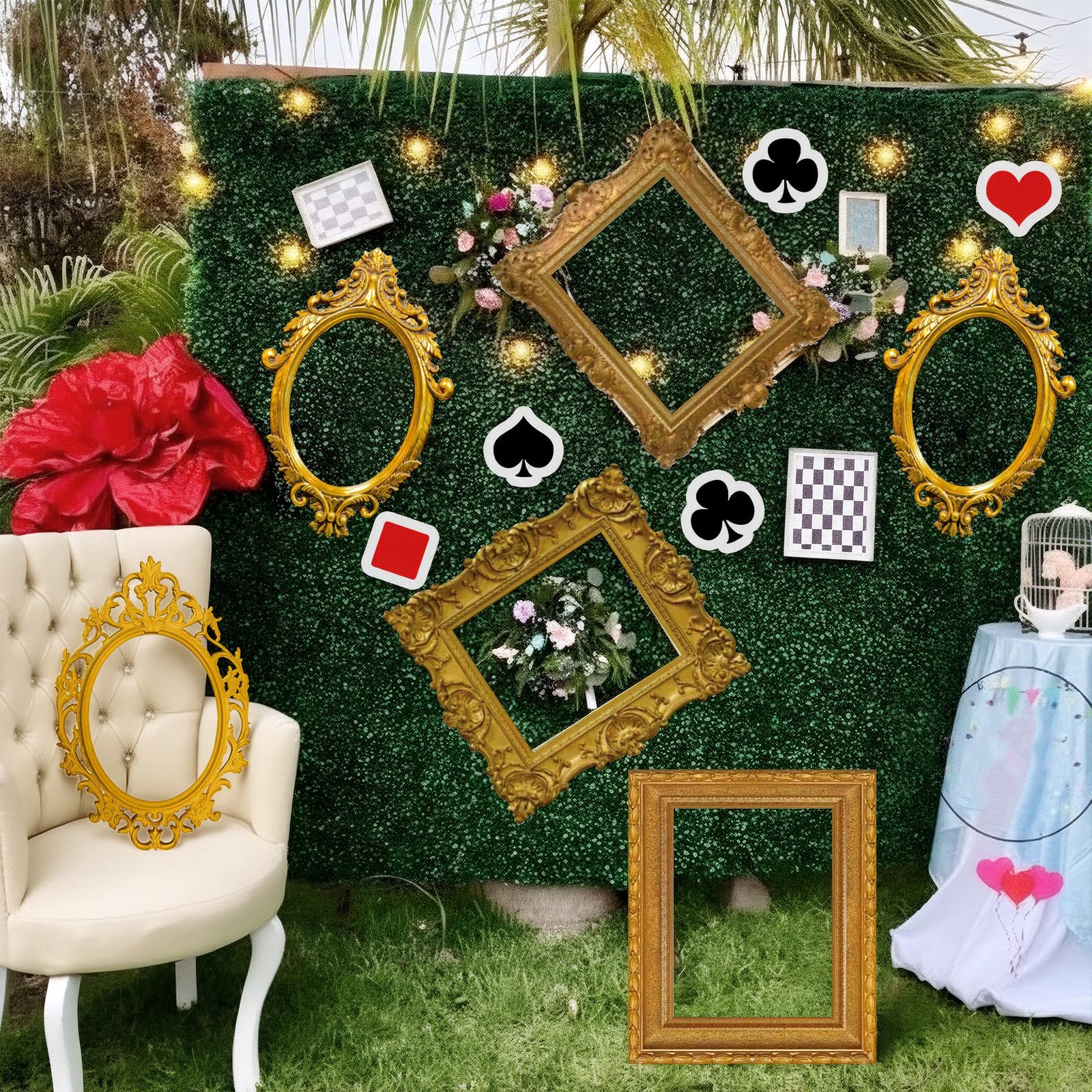 Soulchen 20 Pcs Wonderland Tea Party Decoration Hanging Retro Photo Frame Wonderland Garland Decoration Background for Birthday Baby Shower Party Supplies