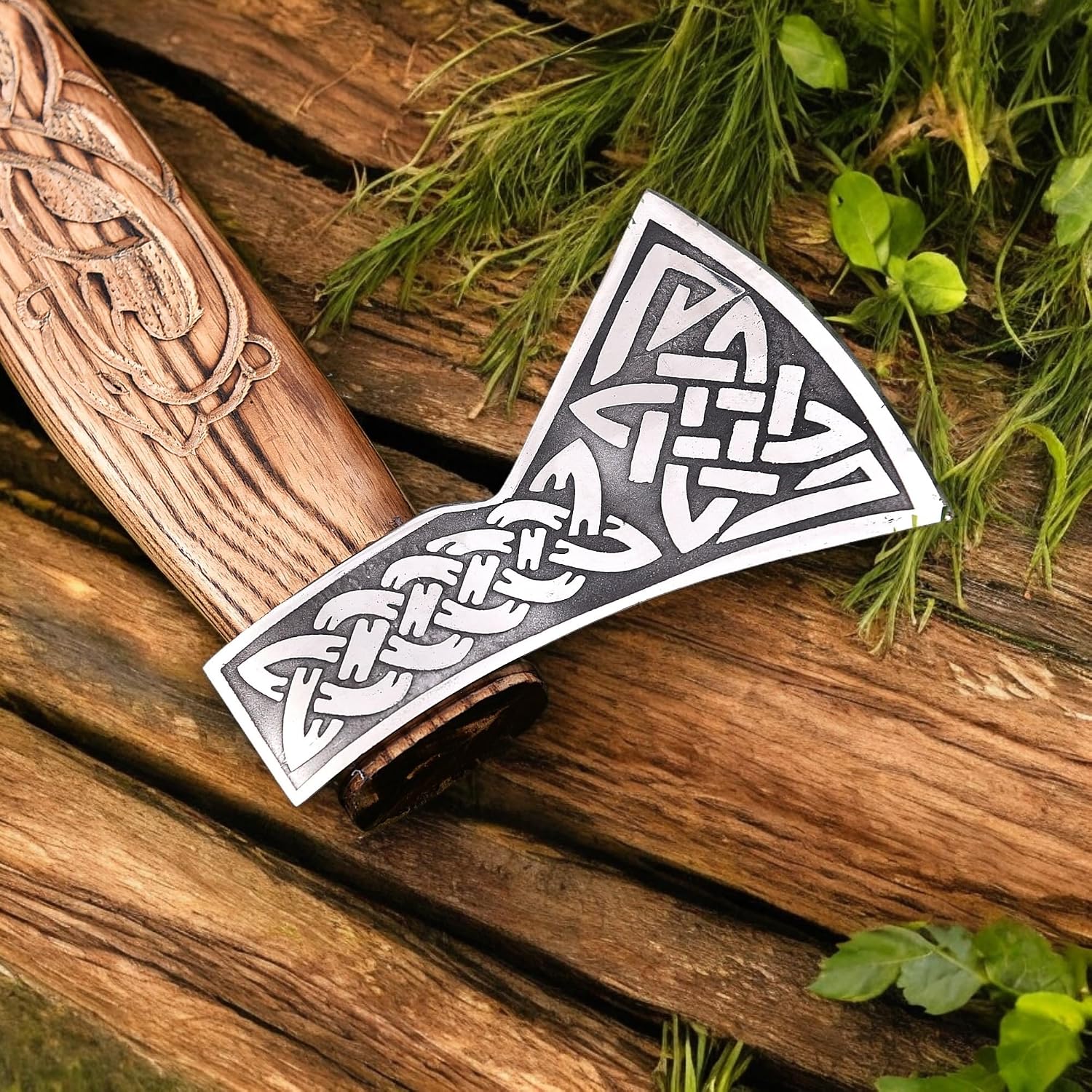 Poshland AX-7615 Custom Gift Forged Carbon Steel Viking Axe with Rose Wood Shaft, Viking Bearded Camping Axe