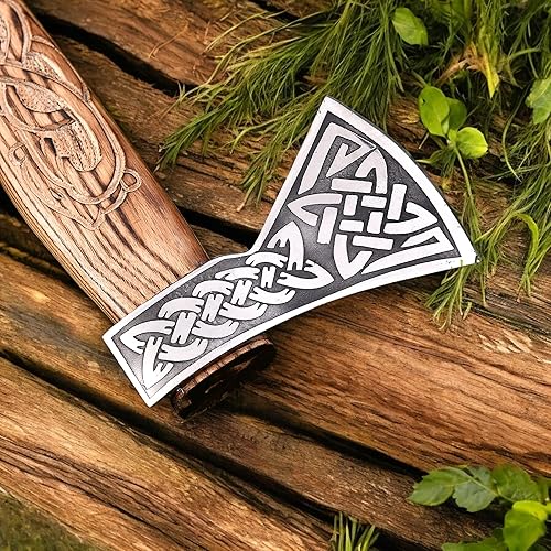 Vista 22 de AX-7001 regalo personalizado forjado acero de carbono vikingo hacha con el eje de madera de rosa, hacha de doble borde