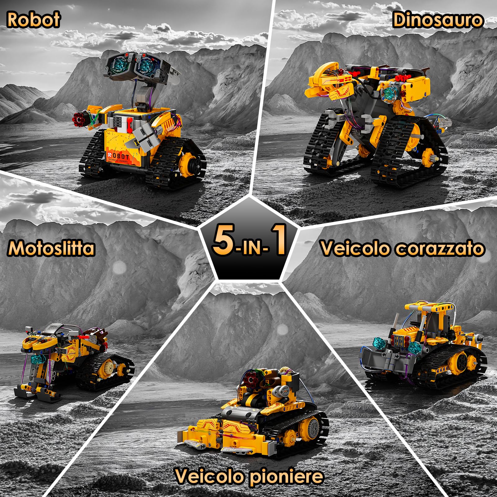 ZWOOS Technic Robot per Bambini, 5 in 1 Set Robotico Programmabile con App e Telecomando, Rotazione a 360° & Luci Incantevoli, Robot Telecomandato pour Garçons et Filles âgés de 6 à 12 Ans et Plus