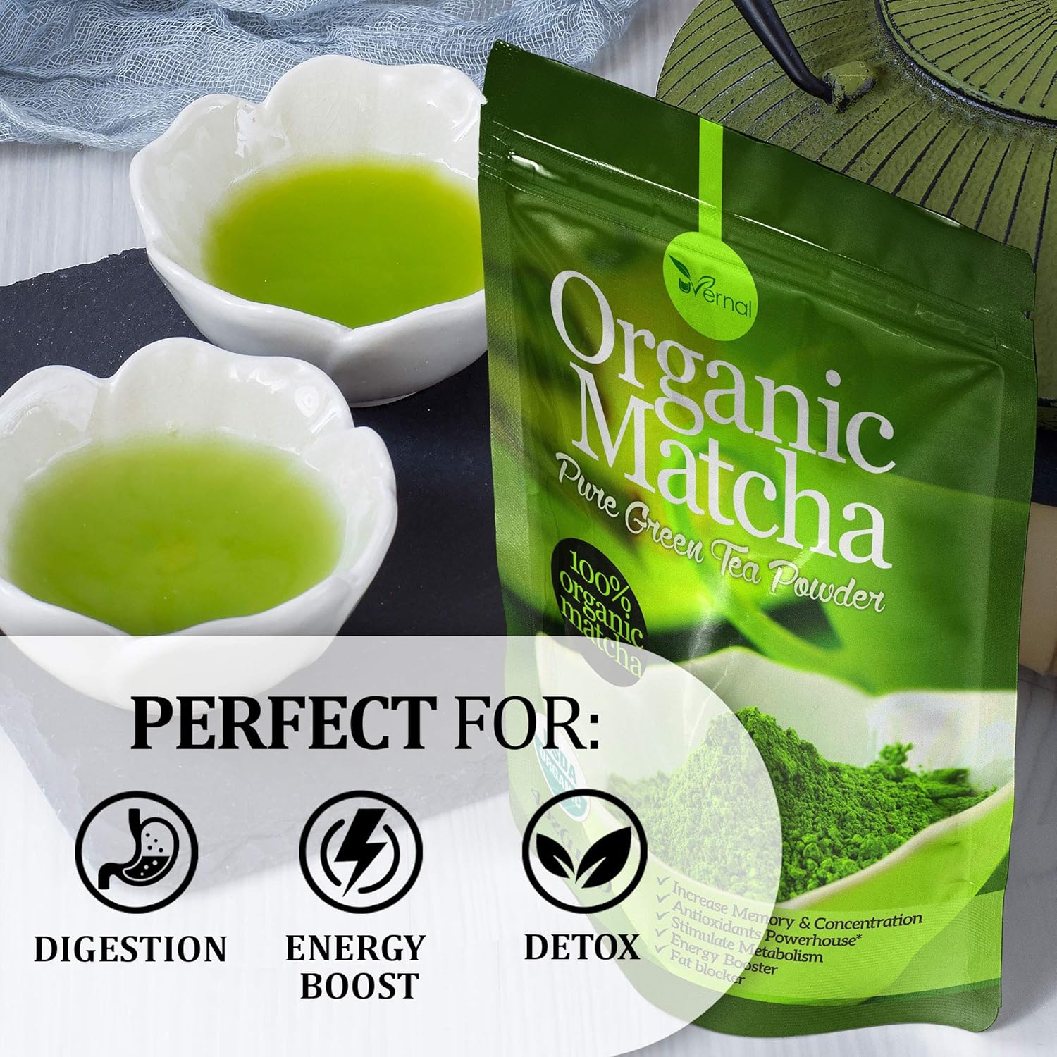 uVernal Organic Matcha Green Tea Powder - 100% Pure Matcha for Smoothies Latte and Baking Easy to Mix - 4oz : Grocery & Gourmet Food