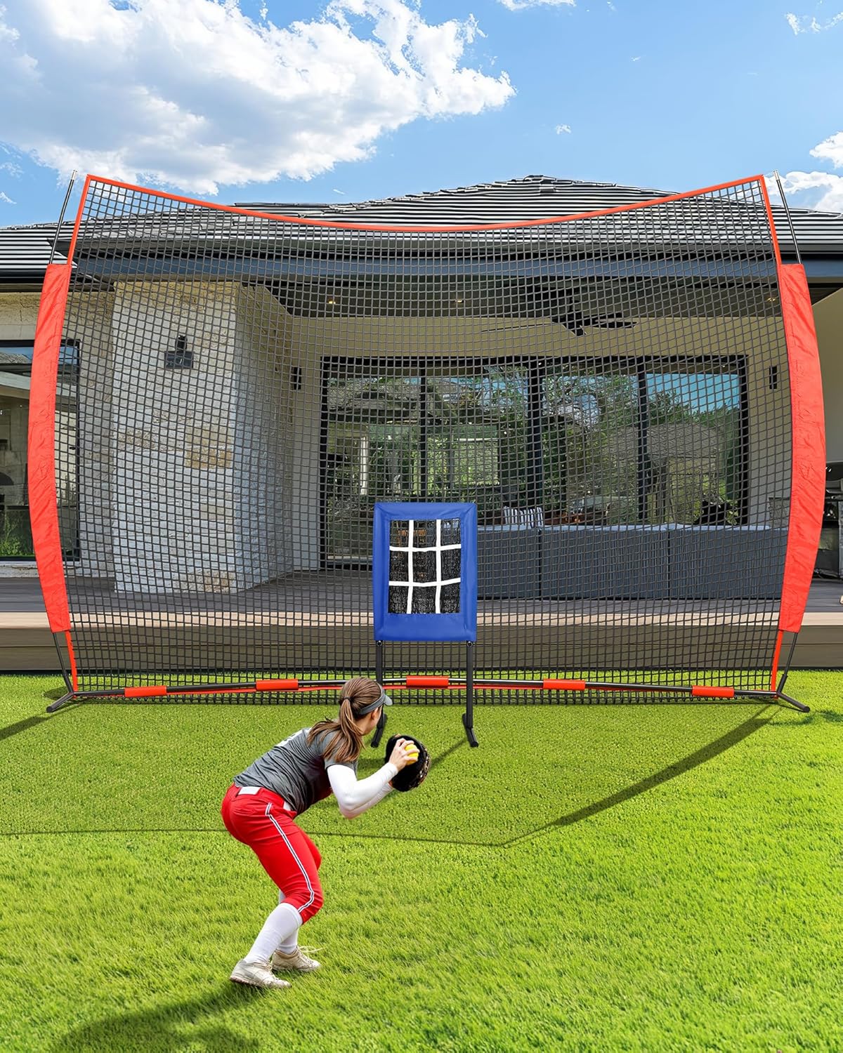 Barricade Backstop Net, 12x9ft/16x10ft/20x10ft Ball Sports Barrier Netting, Protection Screen for Baseball Softball Lacrosse Basketball Soccer Hockey Training for Backyard with Carry Bag